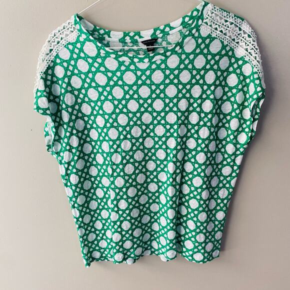 Ann Taylor green Rattan Print Cutout Pure Linen Tee (Size: Medium) - Picture 2 of 5